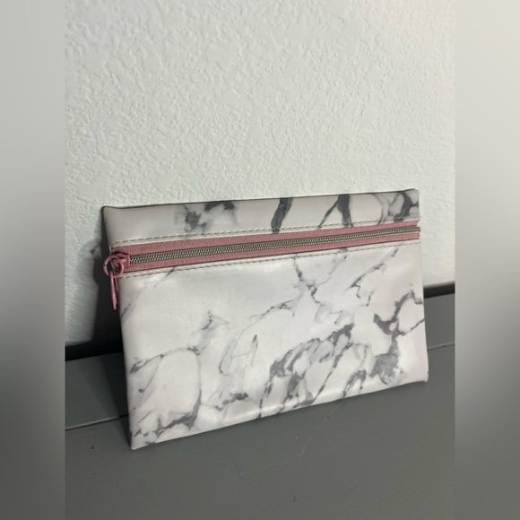 Ipsy Pink Zipper White Grey Marble All Over Print Beauty Cosmetic Makeup Bag 5x7 - Picture 1 of 12